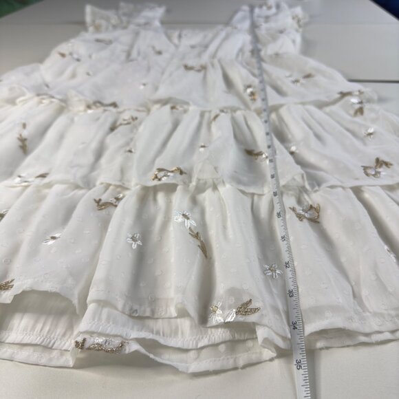 Adelyn Rae White Gold Embroidered Swiss Dot Tiered Ruffle Mini Dress Size L NEW! - Picture 8 of 16